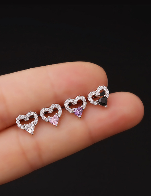 Fashion 4# Gold Titanium Steel Thin Rod Set Zirconium Heart Pierced Stud Earrings