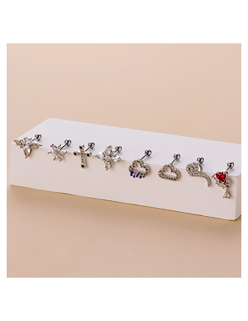 Fashion 8# Rose Gold Titanium Steel Diamond Cloud Cross Irregular Piercing Stud Earrings