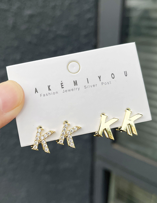 Fashion Gold Brass Set With Zircon Alphabet K Earrings