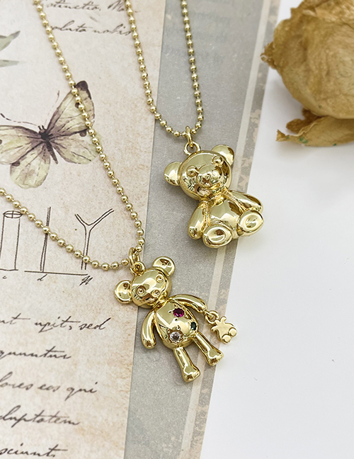 Fashion Golden 1 Bronze Zircon Bear Pendant Bead Necklace