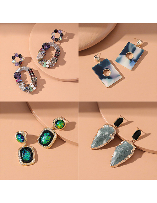 Fashion Style Five Alloy Diamond Geometric Stud Earrings