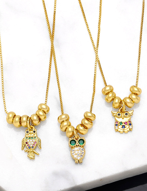 Fashion A Brass Diamond Owl Necklace