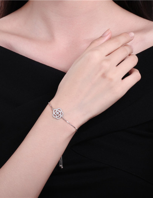 Fashion White Gold Metal Diamond Rose Bracelet