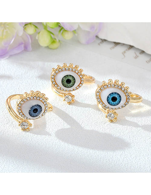Fashion Light Blue Eye Ring With Diamonds Alloy Diamond Geometric Eye Open Ring