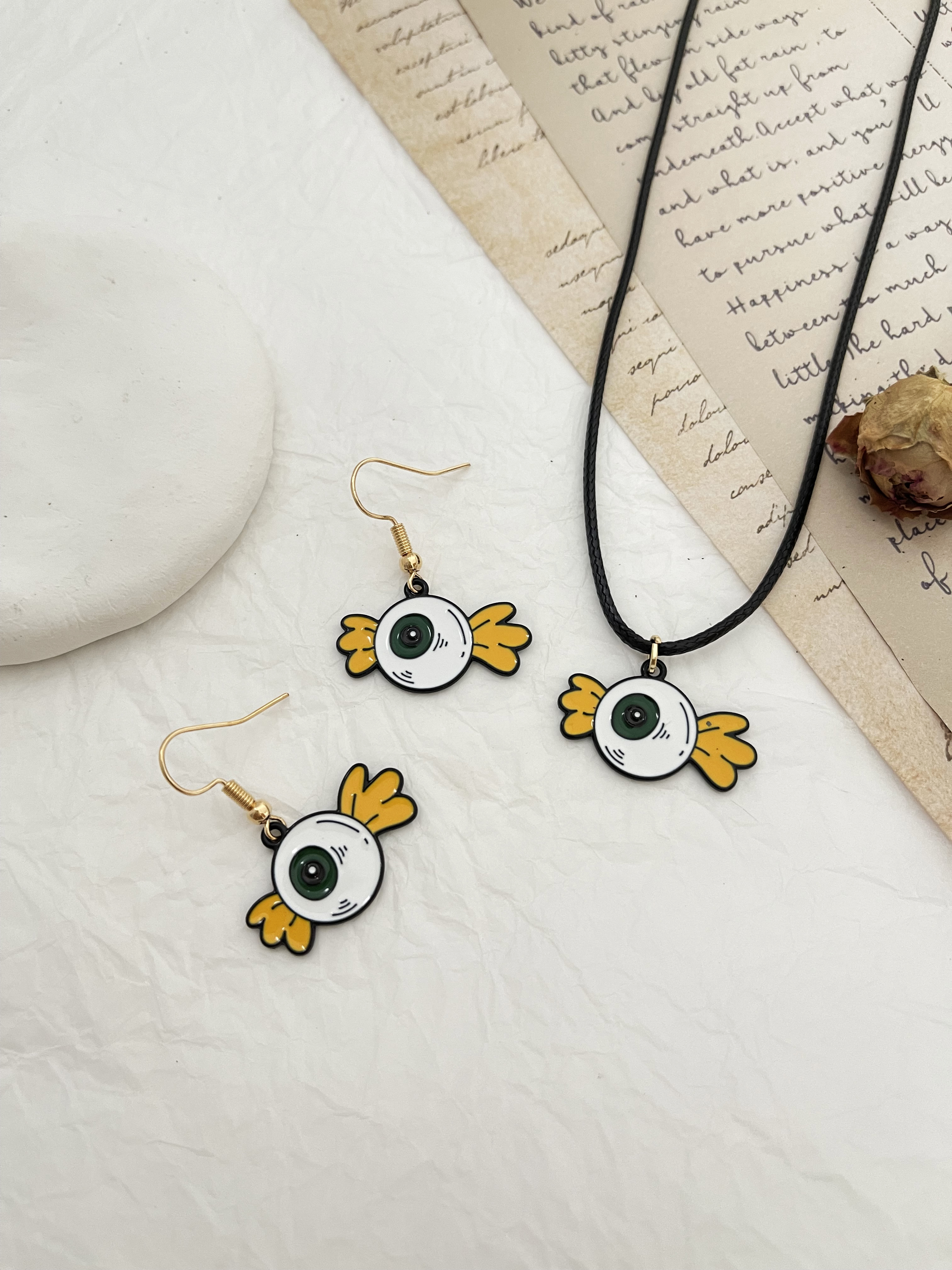 Fashion Color Alloy Drop Oil Halloween Candy Eye Pu Necklace