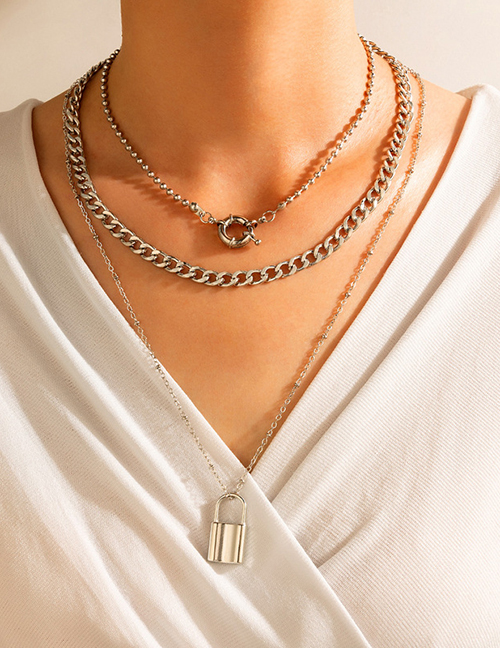Fashion Silver Alloy Small Lock Rudder Multilayer Necklace