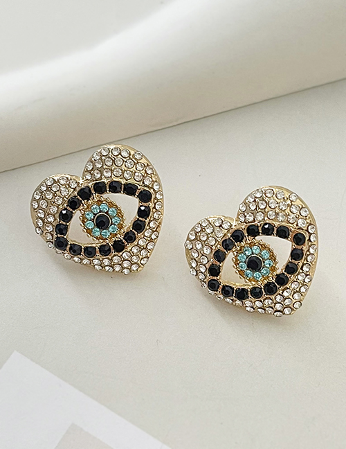 Fashion Gold Alloy Diamond Heart Eye Stud Earrings