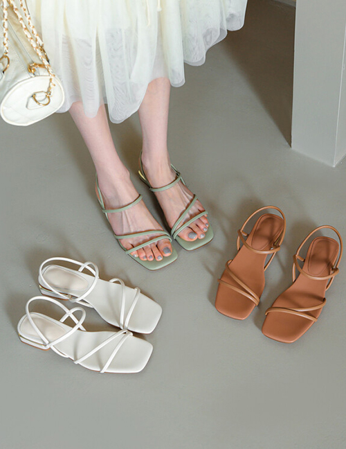 Fashion Creamy-white Thin Strap Square Toe Sandals