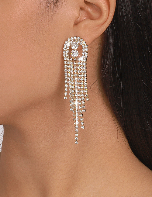 Fashion Gold Alloy Diamond Claw Chain Tassel Drop Earrings