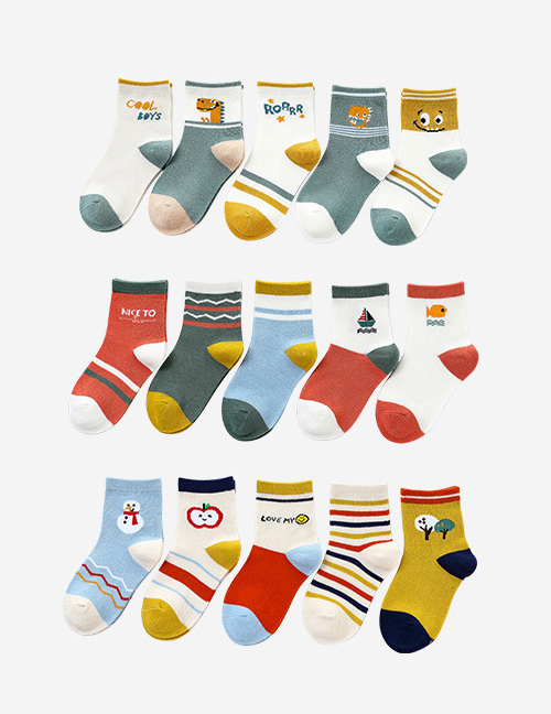 Fashion Expression (five-color Mix And Match) [five Pairs] Children's Socks In Cotton Cartoon Tube