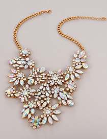 Fashion Ab Color Alloy Diamond Flower Necklace