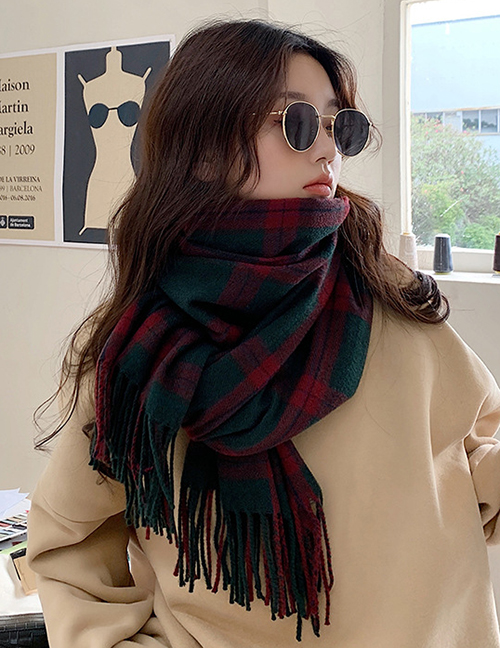 Fashion Apricot Cashmere Check Fringed Scarf