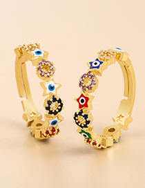Fashion Royal Blue Copper Inlaid Zirconium Drop Oil Five-pointed Star Eye Ring