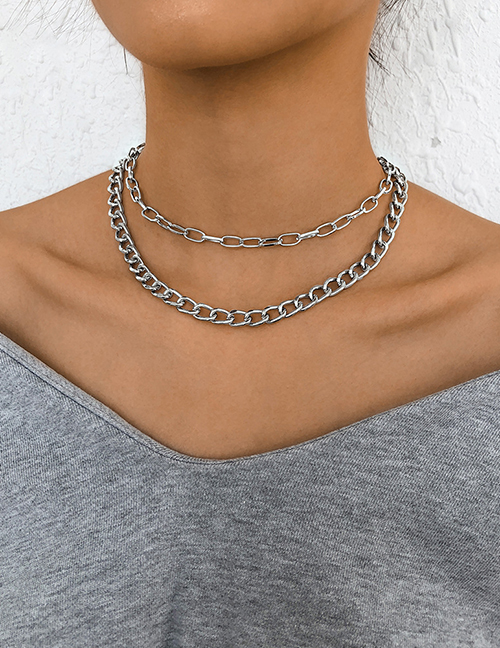 Fashion White K Alloy Geometric Chain Double Necklace