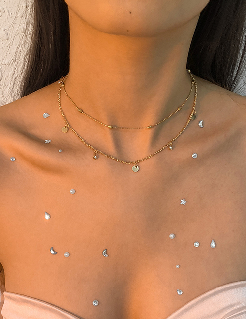 Fashion Gold Alloy Diamond Disc Tassel Double Necklace