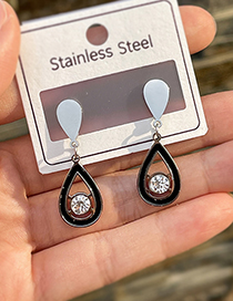 Fashion Silver+black Titanium Steel Inlaid Zirconium Drip Earrings
