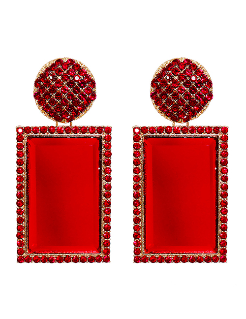 Fashion Red Alloy Diamond Square Earrings