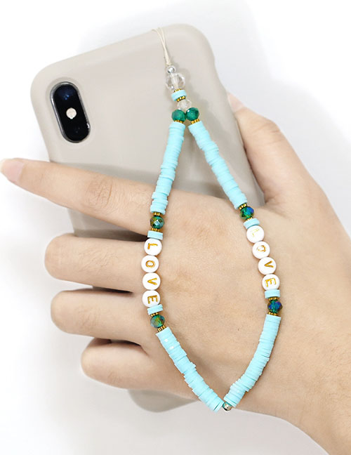 Fashion Blue Resin Letter Beads Soft Ceramic Phone Strap