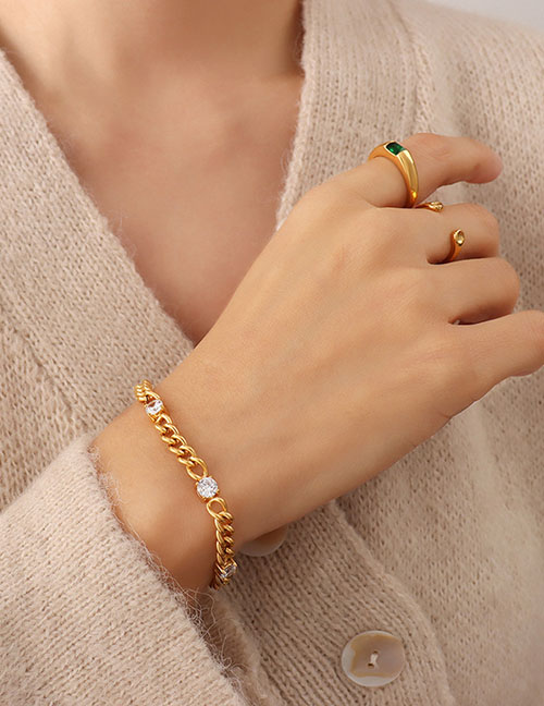 Fashion Gold Color Titanium Steel Inlaid Zirconium Four-corner Bracelet