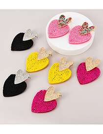 Fashion Pink Alloy Diamond Heart Beaded Stud Earrings