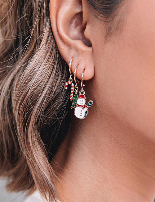 Fashion Gold Color Alloy Christmas Tree Snowman Cane Earrings