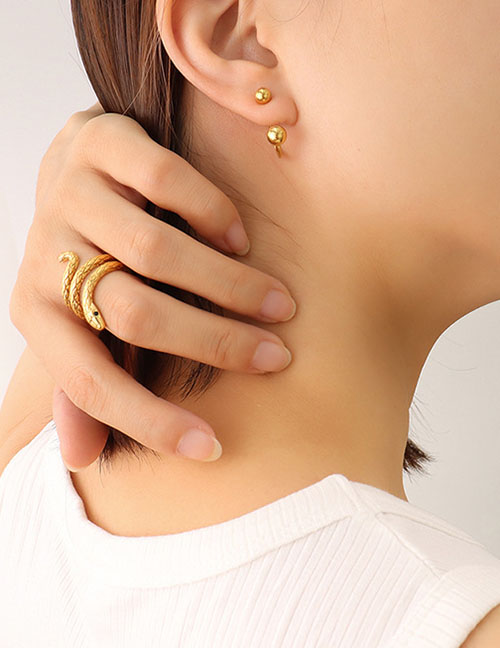 Fashion Pair Of Gold Color Earrings Titanium Steel Ball C Shape Stud Earrings