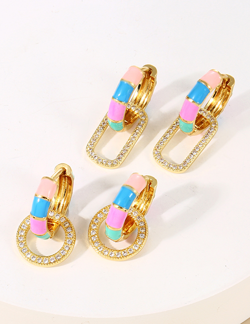 Fashion Color Brass Inset Zirconium Oil Drop Round Earrings