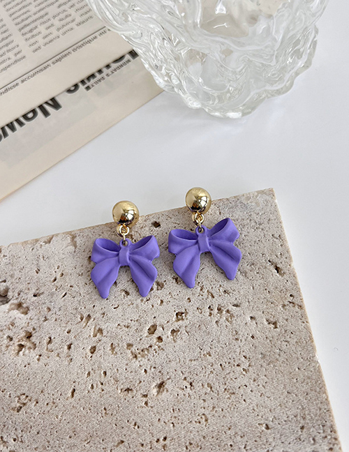 Fashion Purple Alloy Bow Stud Earrings