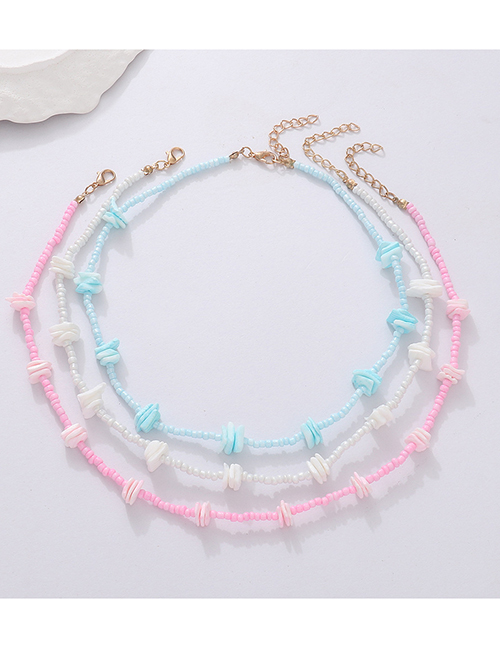 Fashion White Geometric Rice Beads And Gravel Beaded Necklace