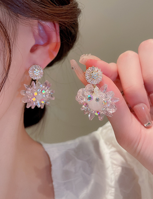 Fashion Pink Crystal Braided Flower Earrings