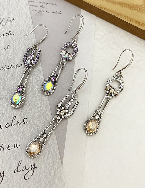 Fashion Purple Alloy Diamond Spoon & Fork Asymmetric Earrings