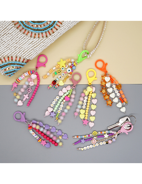 Fashion 30# Geometric Rice Beads Beaded Clay And Tassel Keychain