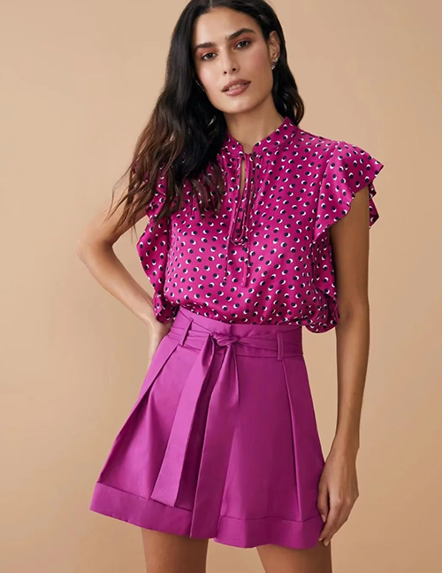 Fashion Rose Purple Polyester Lace-up Shorts