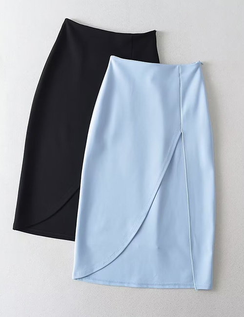 Fashion Blue High Waist Slit Skirt