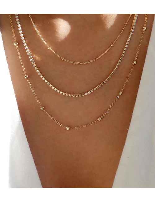 Fashion Gold Alloy Set Zirconium Claw Chain Ball Chain Multi-layer Necklace