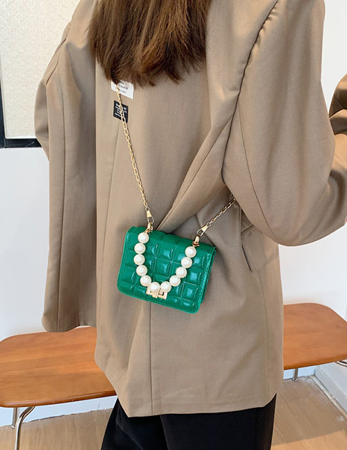 Fashion Green Pu Checkered Lock Flap Crossbody Bag