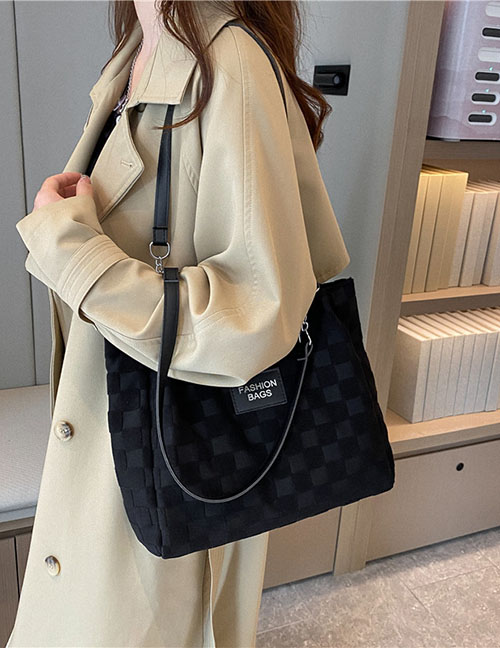Fashion Beige Large-capacity Checked Shoulder Bag