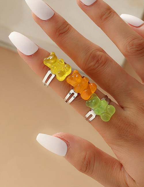 Fashion Color Resin Color Bear Ring Set