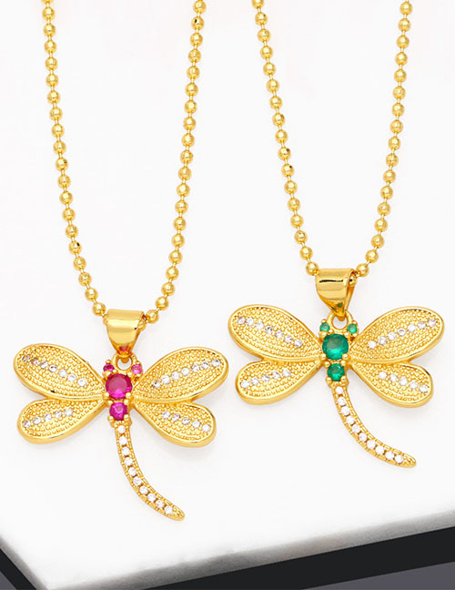Fashion Rose Red Bronze Zirconium Dragonfly Ball Chain Necklace