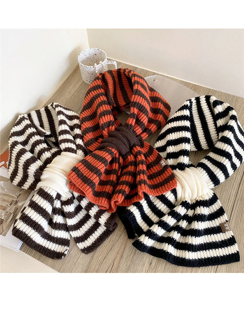 Fashion 6 Orange Striped Knitted Crossover Scarf  Polyester