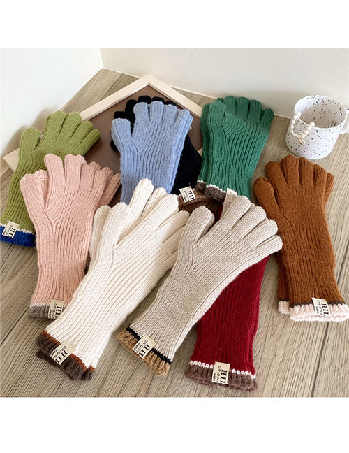 Fashion 9 Double Color Side Gloves Green Contrast Knit All Covered Gloves  Polyester