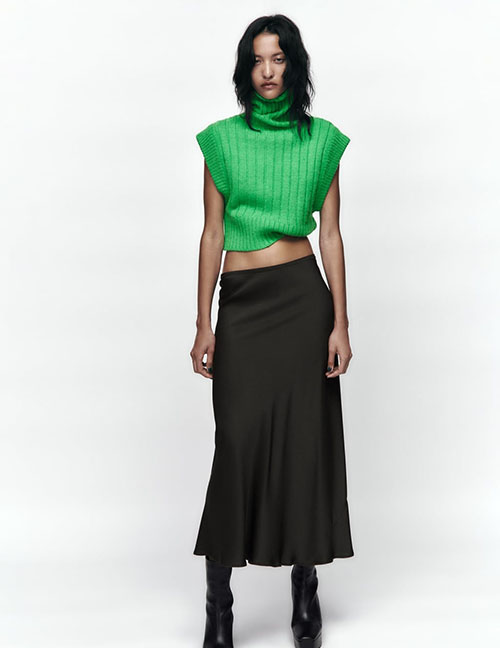 Fashion Green Ribbed Knit Turtleneck