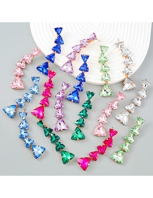 Fashion White Alloy Set Triangle Glass Diamond Drop Earrings