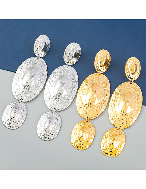 Fashion Silver Alloy Geometric Multilayer Oval Drop Earrings