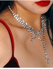 Fashion Silver Color Tassel Rhinestone Necklace