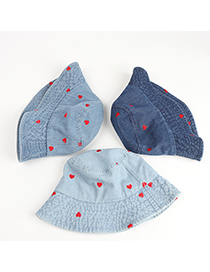 Fashion Dark Blue Love Embroidered Denim Fisherman Hat