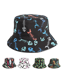 Fashion Fish Bone Animal Print Double-sided Sun Hat