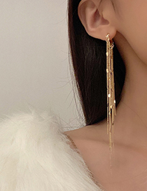 Fashion Golden Metal Geometric Long Tassel Earrings