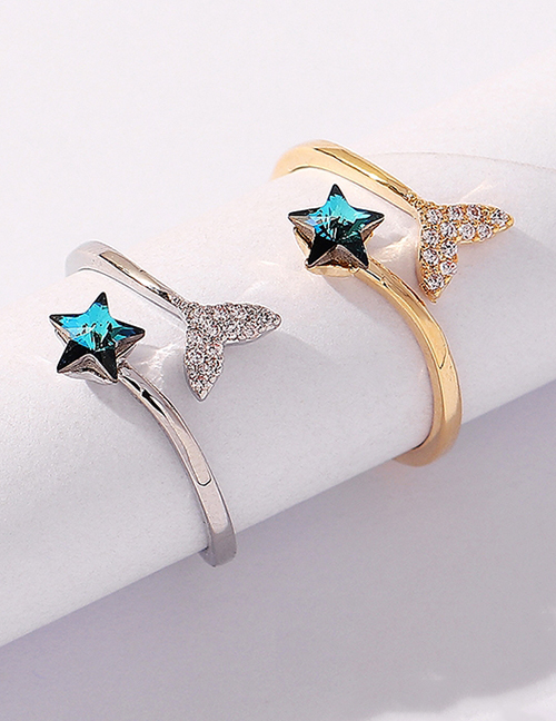 Fashion 14k Gold + Color White Bronze Zirconium Mermaid Star Ring