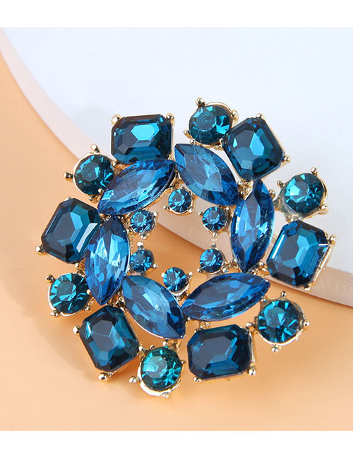 Fashion Blue Metal Diamond Geometric Brooch